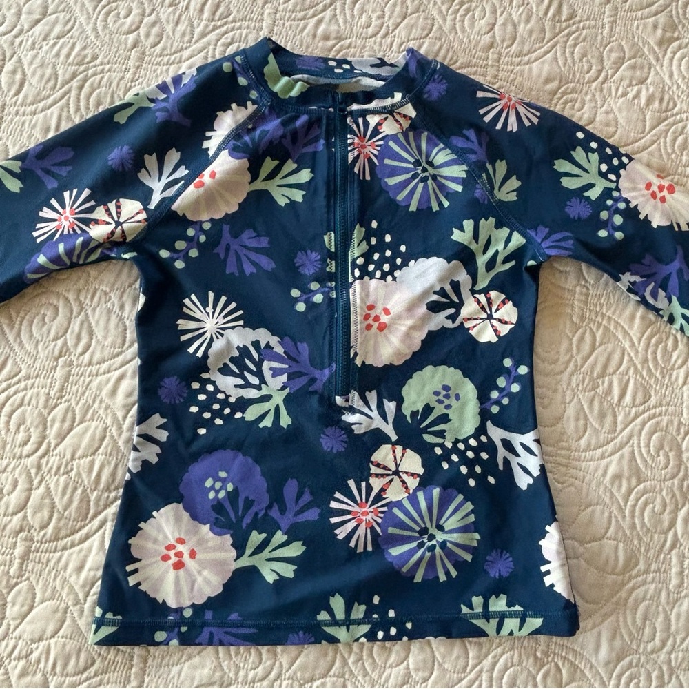 Tea Collection Navy Floral Rashguard with Purple, White, Green